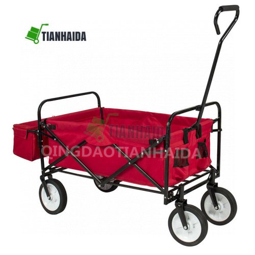 TC1011 B  Red   Utility Portable Collapsible Folding Wagon Active Steering Handle